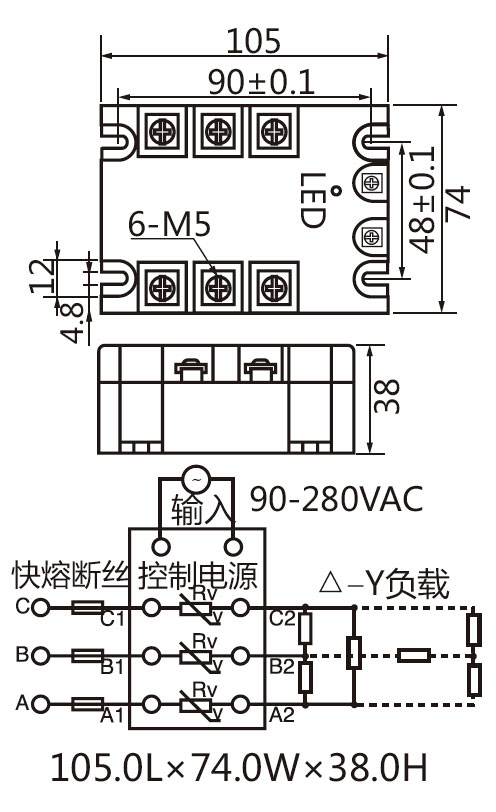 Three Phase AC Solid State Relay High-Voltage Type M3A 38 A/Enhanced